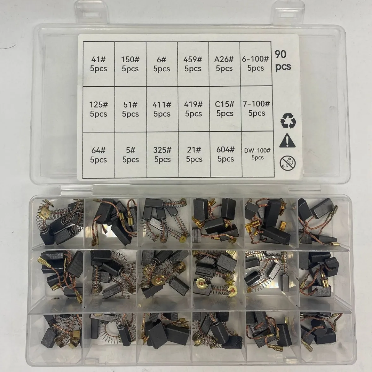 Набор угольных щеток для электродвигателя, 90 шт., 18 различных размеров для комплекта аксессуаров для ремонта электроинструментов
Набор угольных щеток для электродвигателя, 90 шт., 18 различных размеров для комплекта аксессуаров для ремонта электроинструментов