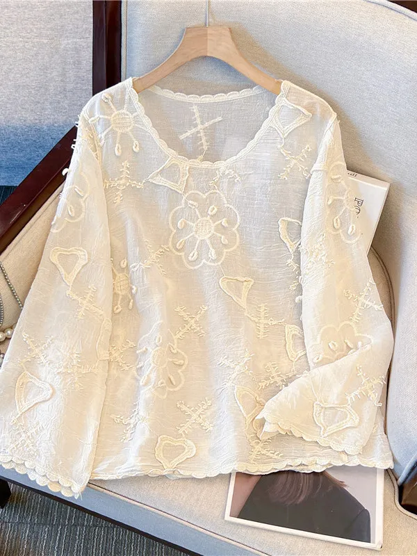 plus Size Long Sleeve T-Shirt Thin Outerwear 3D Flower Embroidery Slimming Effect Casual Wear Summer Season round Neck Top
plus Size Long Sleeve T-Shirt Thin Outerwear 3D Flower Embroidery Slimming Effect Casual Wear Summer Season round Neck Top