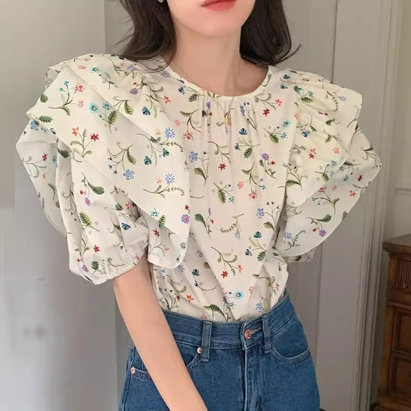 O Neck Puff Sleeve Summer Fresh Blouses Ruffles Flower Print Chiffon Vintage Shirts Korean Chic Women Clothing Blusas Mujer
O Neck Puff Sleeve Summer Fresh Blouses Ruffles Flower Print Chiffon Vintage Shirts Korean Chic Women Clothing Blusas Mujer