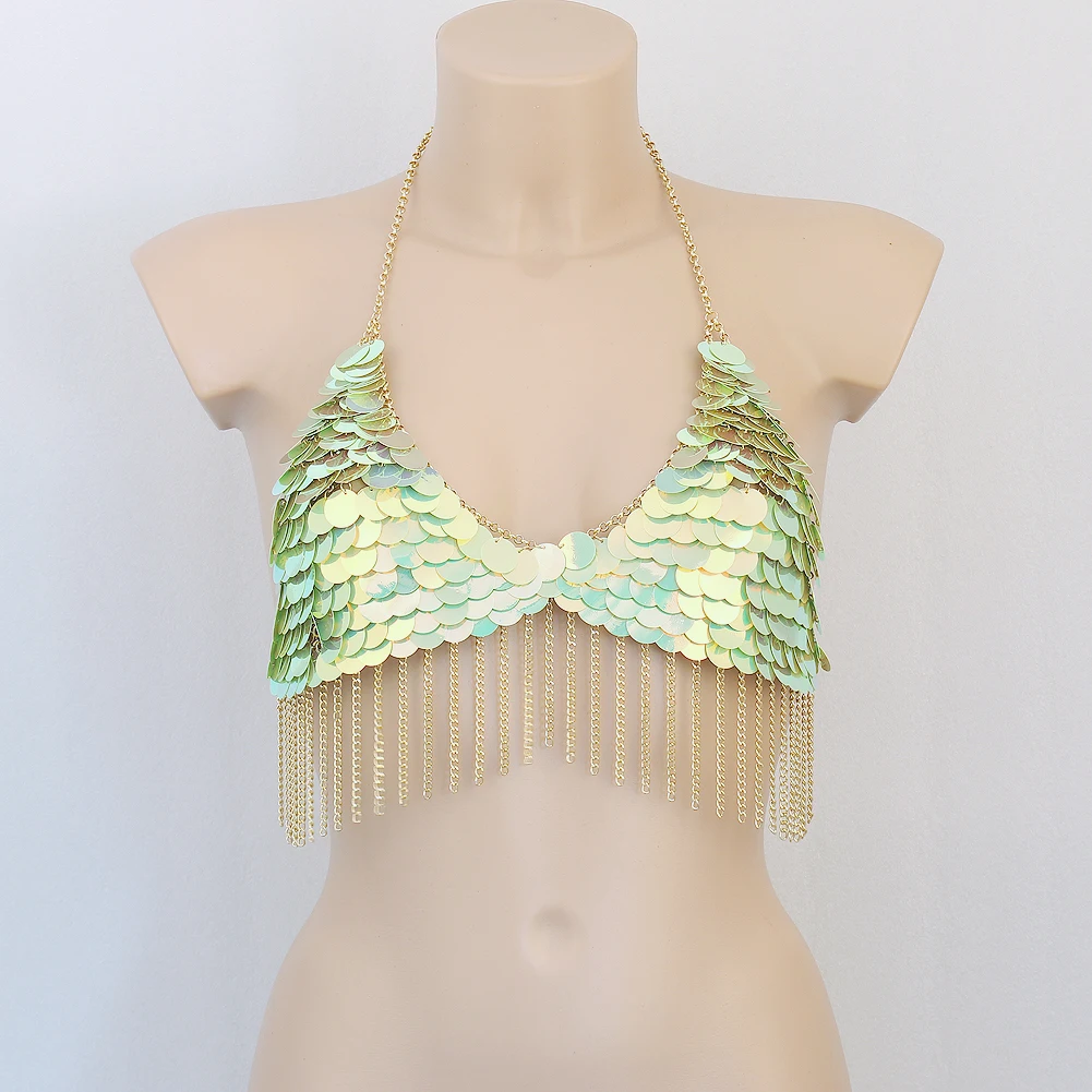 Зеленый бюстгальтер-цепочка с блестками, топ в стиле ретро, блестящий воротник в форме листа, ожерелье для женщин, праздничный костюм, ювелирные изделия, аксессуар для выступлений
Зеленый бюстгальтер-цепочка с блестками, топ в стиле ретро, блестящий воротник в форме листа, ожерелье для женщин, праздничный костюм, ювелирные изделия, аксессуар для выступлений