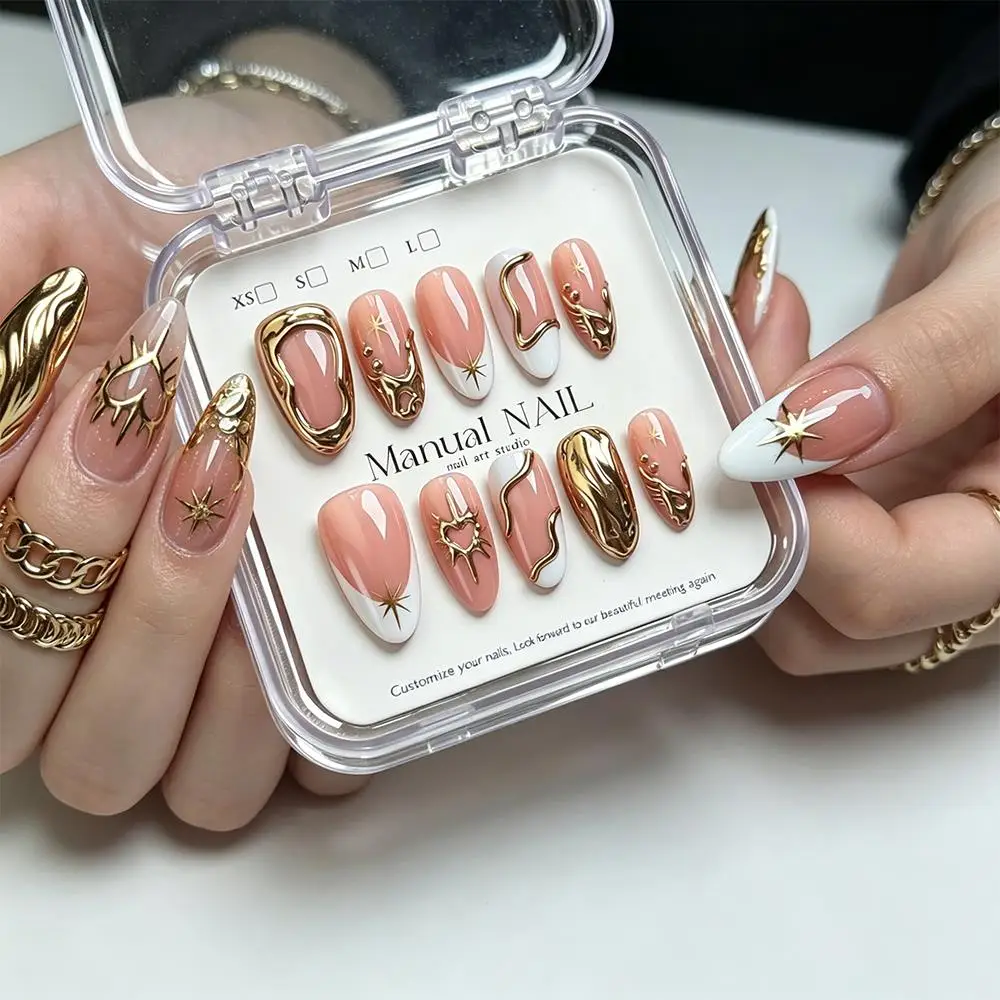 10/30Pcs Pink White French Tips Fake Nails 3D Gold Starlight Heart Frame Design Press On Nail for Elegant Wedding Party Manicure
10/30Pcs Pink White French Tips Fake Nails 3D Gold Starlight Heart Frame Design Press On Nail for Elegant Wedding Party Manicure
