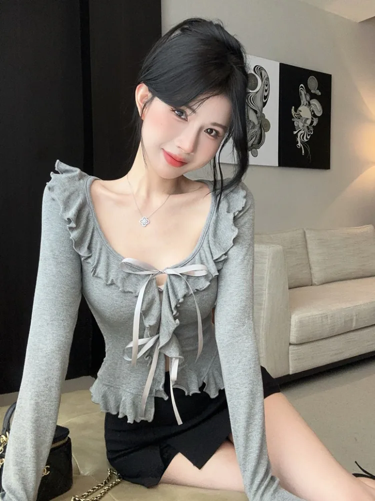 Korean Style Long Sleeve Knitted Slim Fit Women's Top Belted Base Shirt Early Autumn Spicy Girl Design Sensation Grey System
Korean Style Long Sleeve Knitted Slim Fit Women's Top Belted Base Shirt Early Autumn Spicy Girl Design Sensation Grey System
