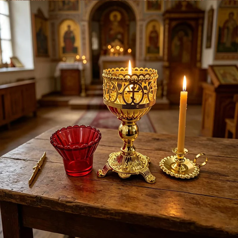 Byzantine Gold Plated Orthodox Candle Holder Set with Red Glass for Home Altar Church Prayer Christian Religious Gift Decor Acce
Byzantine Gold Plated Orthodox Candle Holder Set with Red Glass for Home Altar Church Prayer Christian Religious Gift Decor Acce