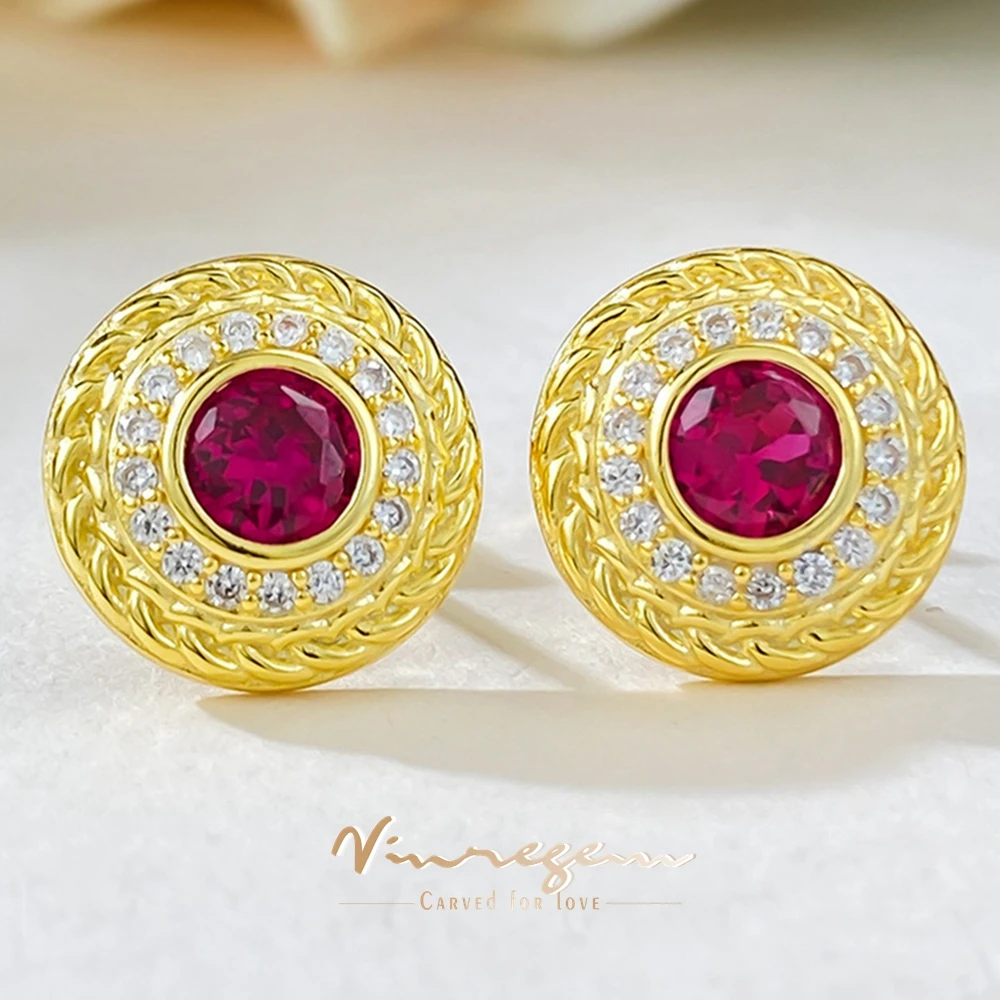 Vinregem Round Cut 5MM Ruby High Carbon Diamond Gemstone Women Stud Earrings 18K Gold Plated 925 Sterling Silver Fine Jewelry
Vinregem Round Cut 5MM Ruby High Carbon Diamond Gemstone Women Stud Earrings 18K Gold Plated 925 Sterling Silver Fine Jewelry