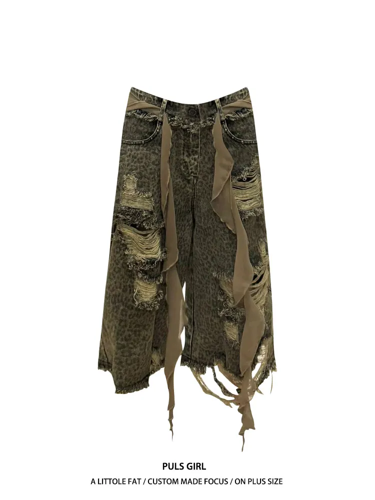 Loose Fit Leopard Print Denim Capri Pants High Waist Torn Casual Summer New Style Women's plus Size Jeans Streetwear
Loose Fit Leopard Print Denim Capri Pants High Waist Torn Casual Summer New Style Women's plus Size Jeans Streetwear