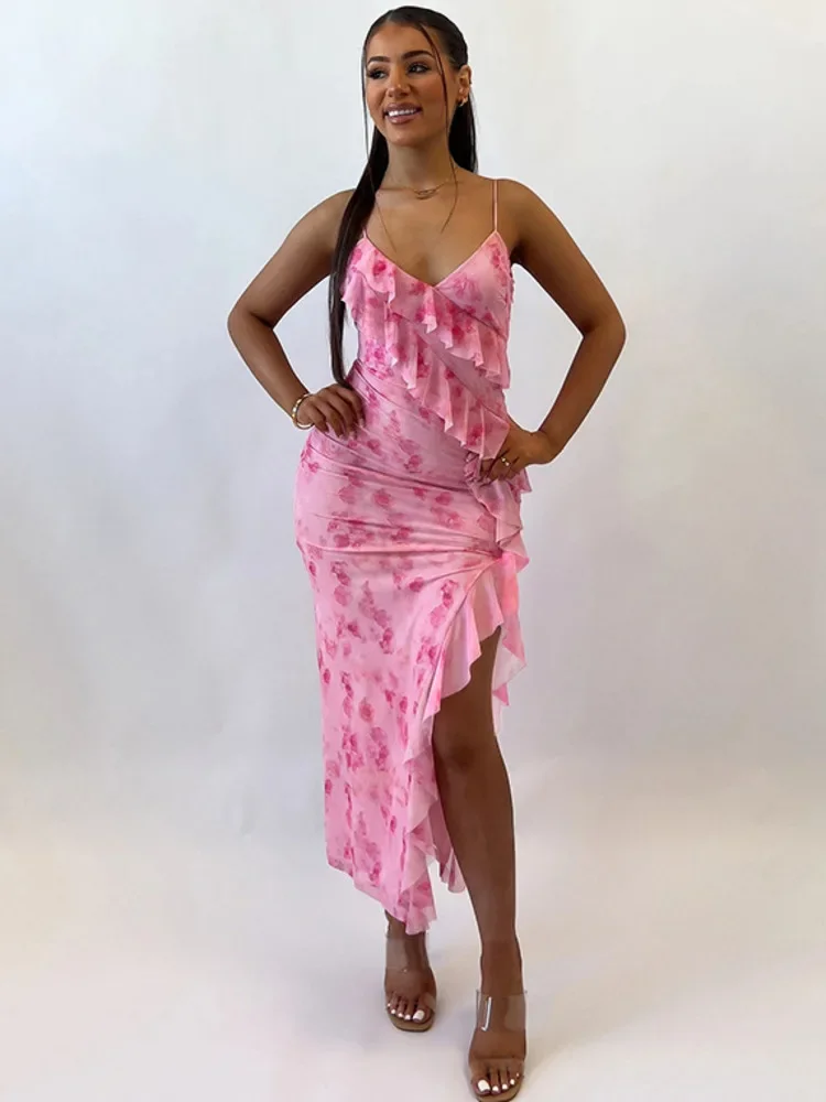 Spaghetti Strap Ruffle Long Dress Women Fashion V Neck Sleeveless High Split Dress Femme Elegant Backless Sexy Dress
Spaghetti Strap Ruffle Long Dress Women Fashion V Neck Sleeveless High Split Dress Femme Elegant Backless Sexy Dress