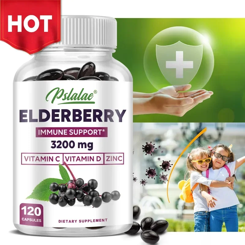 Elderberry Capsules - With Vitamins C, D and Zinc, Daily Immune, Skin, Antioxidant Support Supplement
Elderberry Capsules - With Vitamins C, D and Zinc, Daily Immune, Skin, Antioxidant Support Supplement