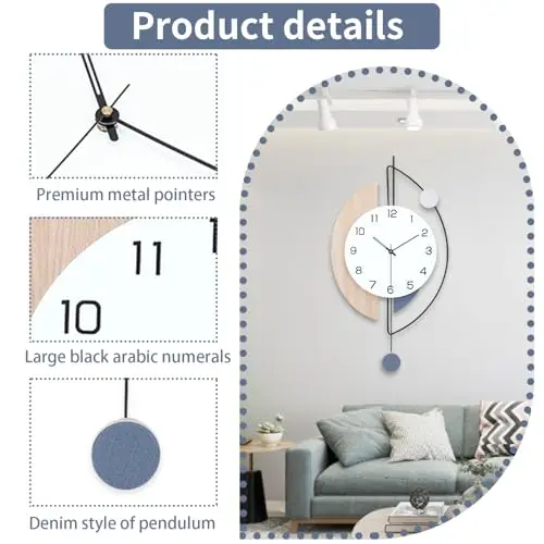 Large Silent Quartz Wall Clock With Denim Pendulum And Bold Arabic Numerals For Living Room Kitchen Bedroom Decor
Large Silent Quartz Wall Clock With Denim Pendulum And Bold Arabic Numerals For Living Room Kitchen Bedroom Decor