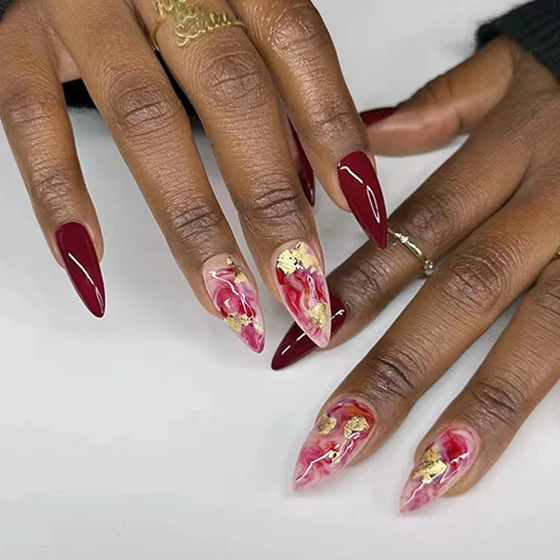 24pcs Flower False Nails Sets Press on Red Mid-length Almond Nails Art with Lines Decoration Design Fake Nail Finished Manicure 
24pcs Flower False Nails Sets Press on Red Mid-length Almond Nails Art with Lines Decoration Design Fake Nail Finished Manicure