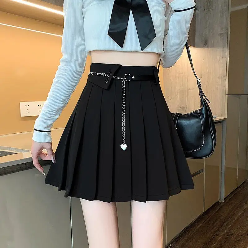 Preppy Style Pleated Skirt Women Casual High Waist Slimming Mini Skirts Fashion Metal Chain A-Line Suit Skirt Hot Hip Wrap Skort
Preppy Style Pleated Skirt Women Casual High Waist Slimming Mini Skirts Fashion Metal Chain A-Line Suit Skirt Hot Hip Wrap Skort