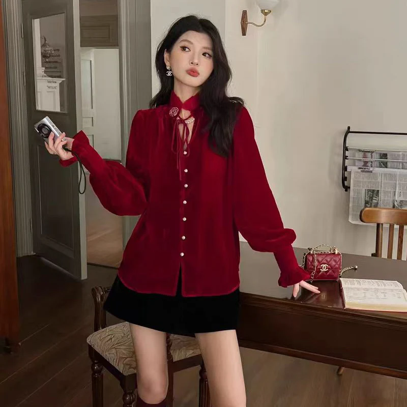 High Quality Spring New V-Neck Floral Lace Up Elegant Top Elastic Flared Sleeves And Single Breasted Fashion Shirt Women S-XL
High Quality Spring New V-Neck Floral Lace Up Elegant Top Elastic Flared Sleeves And Single Breasted Fashion Shirt Women S-XL