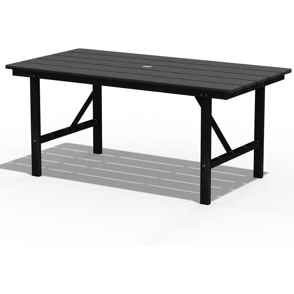 66 Durable Outdoor Rectangular Dining Table with Weatherproof HDPE, 2 Umbrella Hole, Black
66 Durable Outdoor Rectangular Dining Table with Weatherproof HDPE, 2 Umbrella Hole, Black