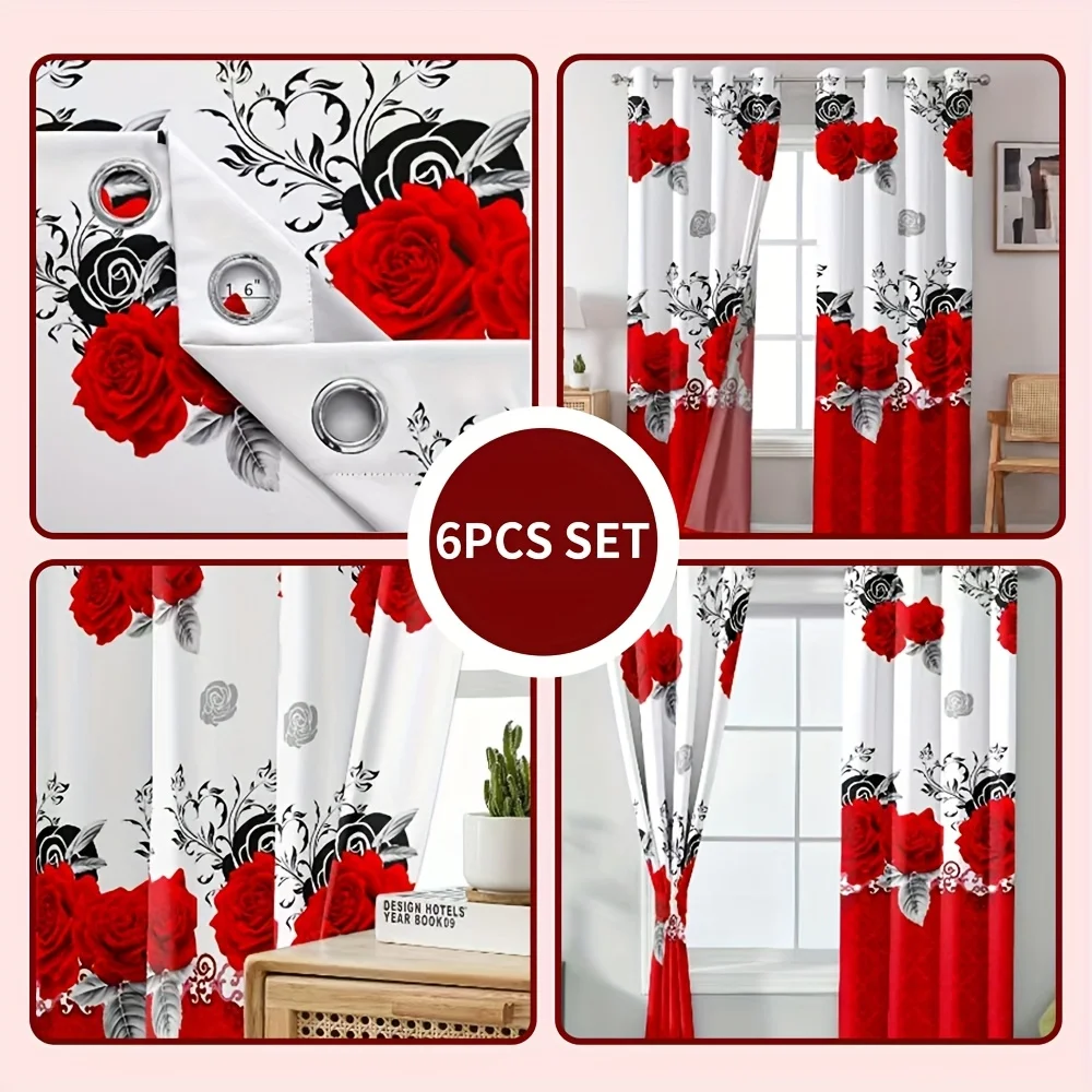 6pcs Boho Light Filtering Curtain Set, 2 Patterned And 4 Solid Panels, Patterned Panels in Rose Geometric Floral Styles, High Quality Easy Care Fabric, Machine Washable, for Living Room Bedroom Farmhouse
6pcs Boho Light Filtering Curtain Set, 2 Patterned And 4 Solid Panels, Patterned Panels in Rose Geometric Floral Styles, High Quality Easy Care Fabric, Machine Washable, for Living Room Bedroom Farmhouse
