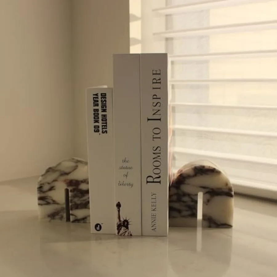 Set of 2 Natural Calacatta Viola Marble Bookends for Shelves, Decorative Book Ends for Heavy Books, Book Stopper Office Bookshe
Set of 2 Natural Calacatta Viola Marble Bookends for Shelves, Decorative Book Ends for Heavy Books, Book Stopper Office Bookshe