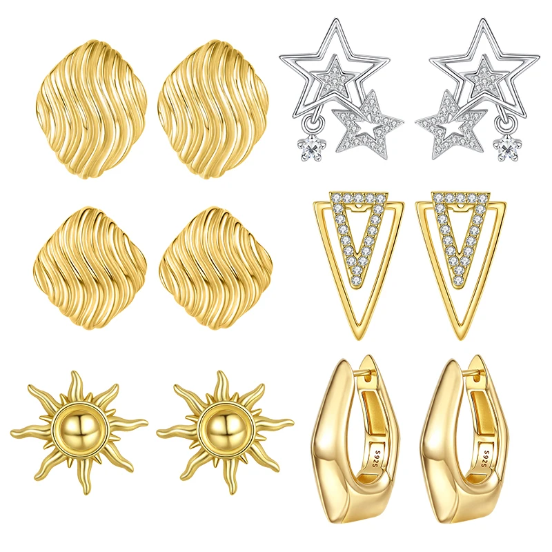 925 Sterling Silver Golden Sun Ear Rings Irregular Geometry Star Ear Jewelry Wedding Jewelry Zircon Stone Earrings for Women
925 Sterling Silver Golden Sun Ear Rings Irregular Geometry Star Ear Jewelry Wedding Jewelry Zircon Stone Earrings for Women