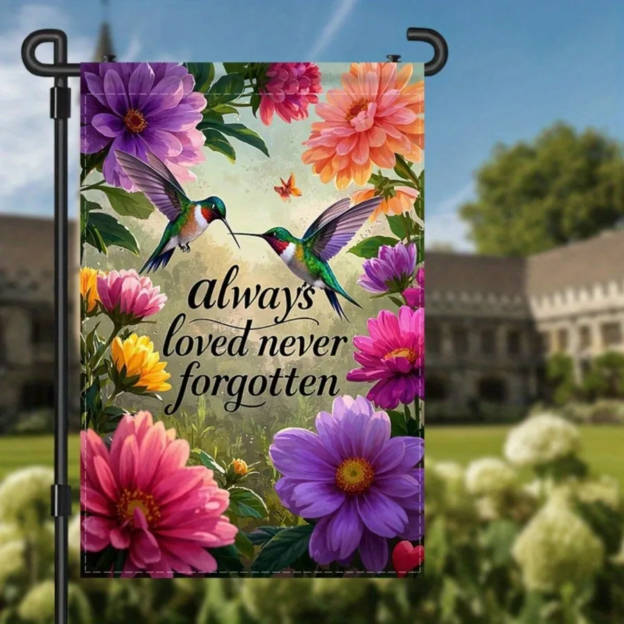 On The Garden Flag, Blooming Flowers Surround Lively Hummingbirds, and Words Convey Eternal Memories
On The Garden Flag, Blooming Flowers Surround Lively Hummingbirds, and Words Convey Eternal Memories