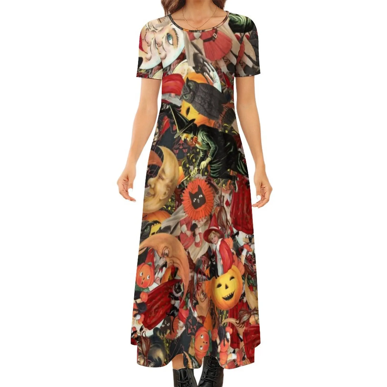 Vintage Halloween Collage Round Neck Short Sleeve Dress evening dress woman summer clothes for women
Vintage Halloween Collage Round Neck Short Sleeve Dress evening dress woman summer clothes for women
