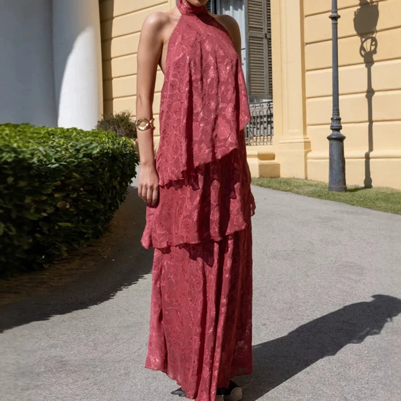 Women Sexy Ruffle Layered Bohemian Dress Fashion Pattern Print Hight Waist Party Dress 2026 Elegant Halter Sleeveless Long Dress
Women Sexy Ruffle Layered Bohemian Dress Fashion Pattern Print Hight Waist Party Dress 2026 Elegant Halter Sleeveless Long Dress