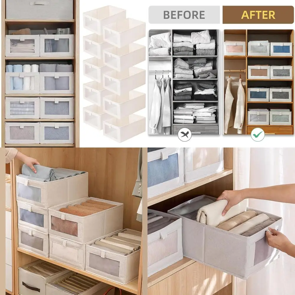 Набор из 10 складных льняных корзин для хранения с прозрачными стенками для эффективной организации пространства в шкафу
Набор из 10 складных льняных корзин для хранения с прозрачными стенками для эффективной организации пространства в шкафу