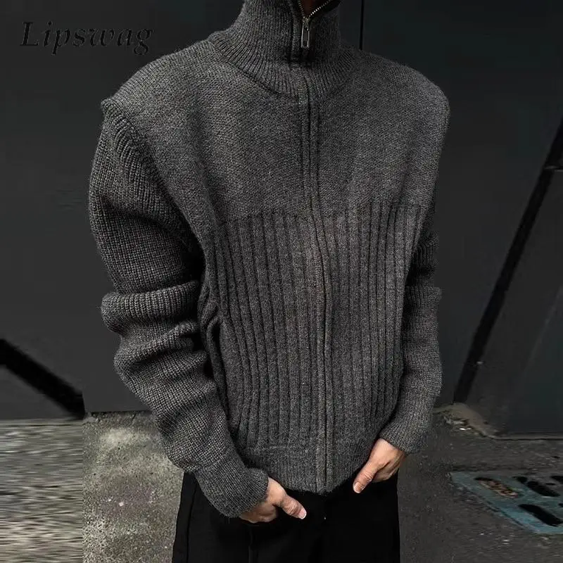 Stand Collar Zip-up Sweater Cardigans Men Winter Outdoor Casual Solid Color Slim Sweaters Mens Vintage Solid Color Knit Jackets
Stand Collar Zip-up Sweater Cardigans Men Winter Outdoor Casual Solid Color Slim Sweaters Mens Vintage Solid Color Knit Jackets