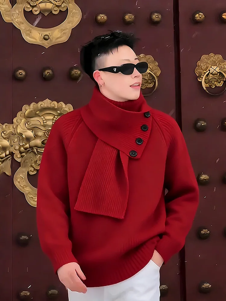 Мужской вязаный свитер свободного кроя с отстегивающимся красным шарфом и высоким воротником для осени и зимы, повседневный, из полиэфирного волокна, гарантия тепла
Мужской вязаный свитер свободного кроя с отстегивающимся красным шарфом и высоким воротником для осени и зимы, повседневный, из полиэфирного волокна, гарантия тепла