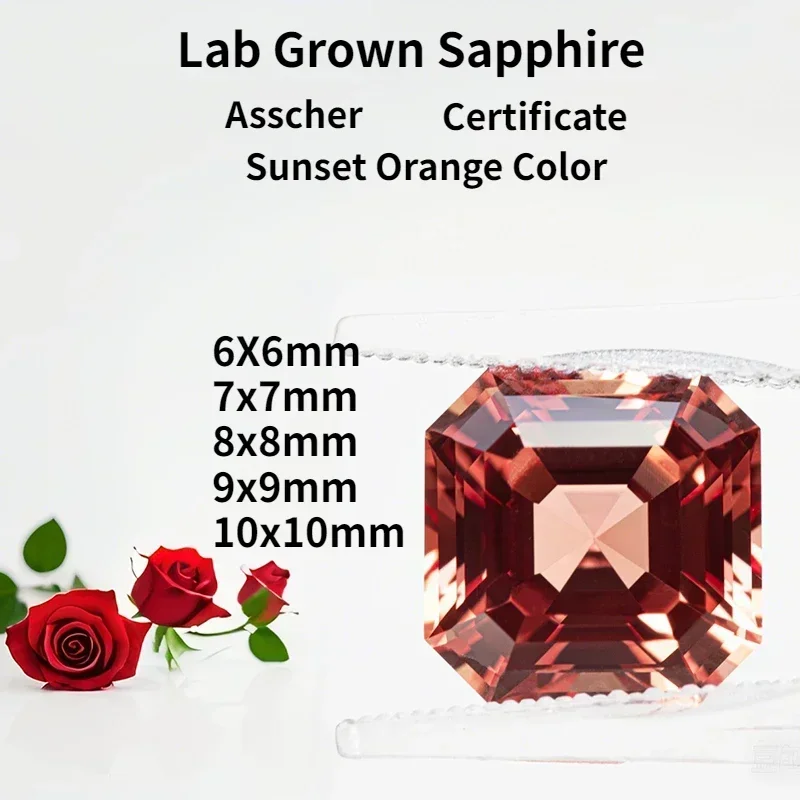 Выращен в лаборатории сапфир закат оранжевый цвет квадратная огранка Asscher Cut VVS1DIY материал для изготовления ювелирных изделий на выбор AGL 
Выращен в лаборатории сапфир закат оранжевый цвет квадратная огранка Asscher Cut VVS1DIY материал для изготовления ювелирных изделий на выбор AGL