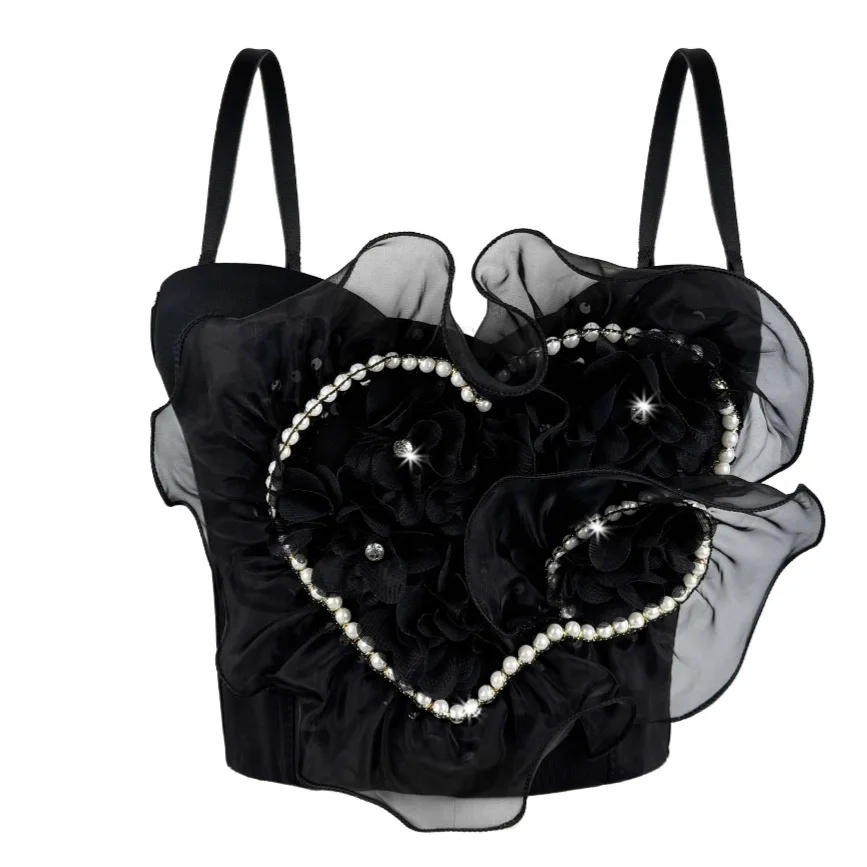 Elegant Pearl-Trimmed Bustier Corset Sexy Mesh Lace Bustier Top with Boning Adjustable Strap Heart Design Bralette Camisole
Elegant Pearl-Trimmed Bustier Corset Sexy Mesh Lace Bustier Top with Boning Adjustable Strap Heart Design Bralette Camisole
