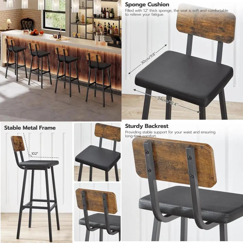 Set of 2 PU Upholstered Tall Bar Stools with Footrests for Kitchen, Dining, and Bar - Rustic Brown and Black
Set of 2 PU Upholstered Tall Bar Stools with Footrests for Kitchen, Dining, and Bar - Rustic Brown and Black