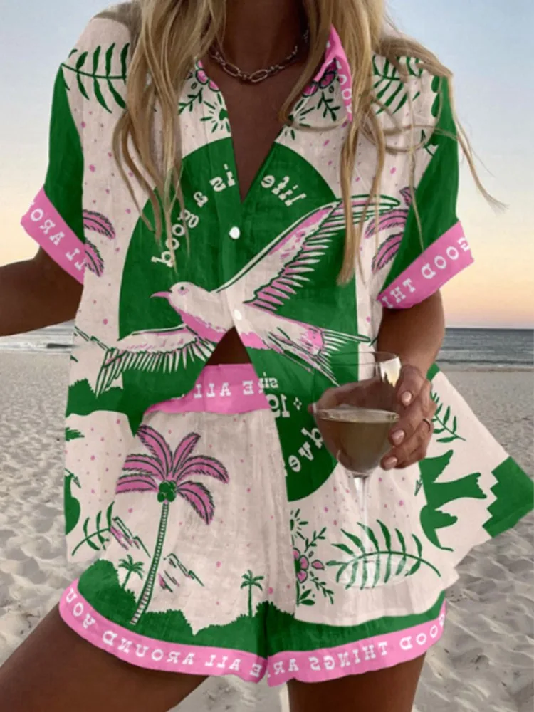 Women Summer Fashion Printed Shorts Sets 2-Piece Set Short Sleeve Shirt Top + Wide Legs Shorts Female Oversized Two-Piece Outfit
Women Summer Fashion Printed Shorts Sets 2-Piece Set Short Sleeve Shirt Top + Wide Legs Shorts Female Oversized Two-Piece Outfit