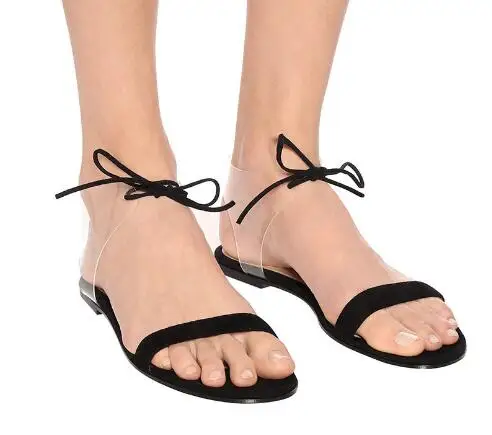 Summer Ladies New Black Apricot Suede Transparent PVC Open Toe Lace Up Flat Sandals Women Leisure Roman Flats Shoes Size 46
Summer Ladies New Black Apricot Suede Transparent PVC Open Toe Lace Up Flat Sandals Women Leisure Roman Flats Shoes Size 46