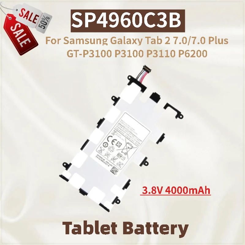 Аккумулятор для планшета SP4960C3B 3,8 В 4000 мАч для Samsung Galaxy Tab 2 7,0/7,0 Plus GT-P3100 P3110 P6200 Совершенно новый, высокое качество
Аккумулятор для планшета SP4960C3B 3,8 В 4000 мАч для Samsung Galaxy Tab 2 7,0/7,0 Plus GT-P3100 P3110 P6200 Совершенно новый, высокое качество