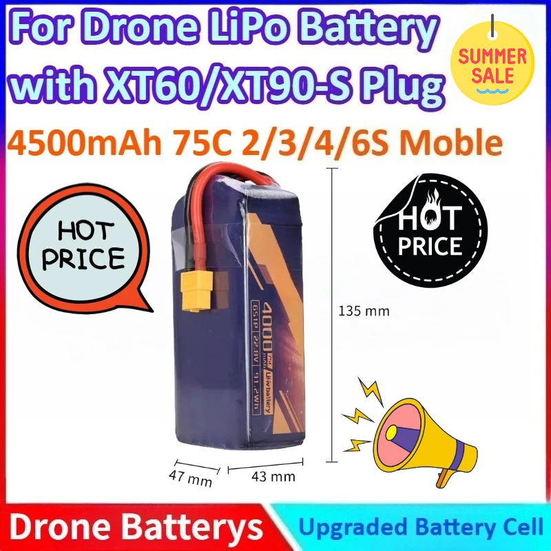 2/3/4/6S 4500mAh 75C High-Discharge General-purpose LiPo Battery for RC Aircraft, Cars, Boats, FPV Drones with XT60/XT90-S Plug
2/3/4/6S 4500mAh 75C High-Discharge General-purpose LiPo Battery for RC Aircraft, Cars, Boats, FPV Drones with XT60/XT90-S Plug