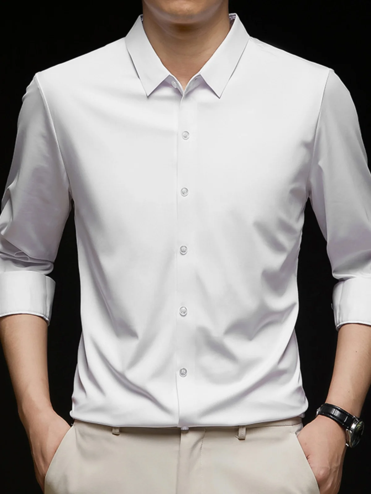 Мужская рубашка премиум-класса из ледяного шелка с длинным рукавом, свободного кроя, повседневная, деловая, однотонная, весна-осень, приталенный крой
Мужская рубашка премиум-класса из ледяного шелка с длинным рукавом, свободного кроя, повседневная, деловая, однотонная, весна-осень, приталенный крой