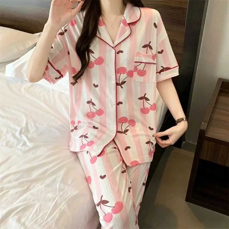 Y2K Strip Cherry Print Pajamas Set for Women Harajuku Style Fashion Kawaii Loungewear Two-piece Set Women Pajamas New Nightwear
Y2K Strip Cherry Print Pajamas Set for Women Harajuku Style Fashion Kawaii Loungewear Two-piece Set Women Pajamas New Nightwear