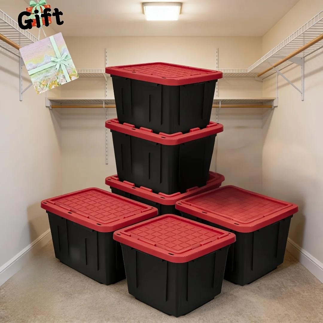 6-Pack (Black Bases & Red Lids), Heavy Duty Plastic Storage Bins with Lids, Industrial Tote, 27 Gallon, - Stackable Container Boxes for Home Organization, Attic, Closet, Bathroom, Office And Garage, Moving Supplies Organization
6-Pack (Black Bases & Red Lids), Heavy Duty Plastic Storage Bins with Lids, Industrial Tote, 27 Gallon, - Stackable Container Boxes for Home Organization, Attic, Closet, Bathroom, Office And Garage, Moving Supplies Organization