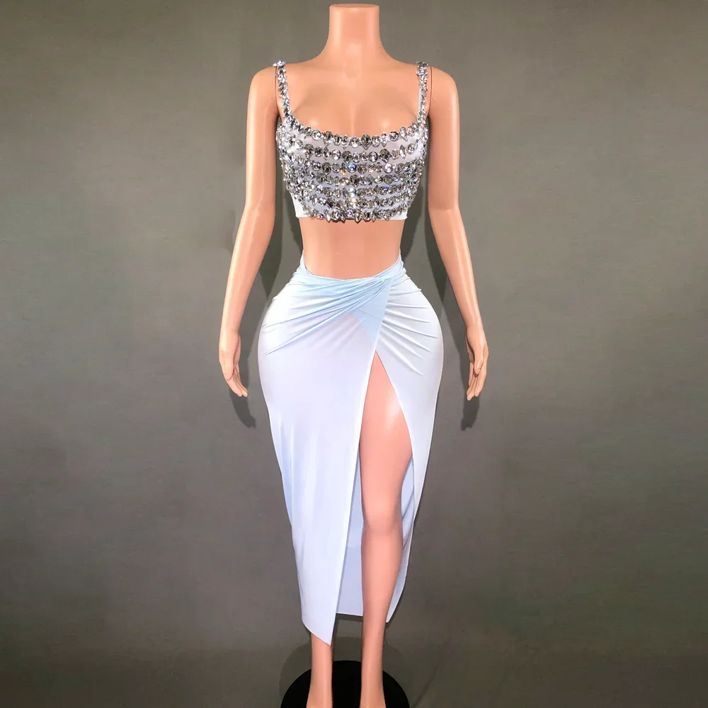 Sparkly Rhinestones Crop Tops High Split Skirt for Women Evening Party Birthday Photo Shoot Dress Singer Dancer Show Stage Wear
Sparkly Rhinestones Crop Tops High Split Skirt for Women Evening Party Birthday Photo Shoot Dress Singer Dancer Show Stage Wear
