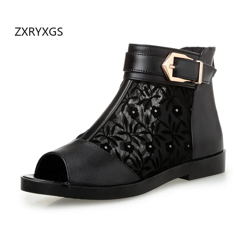 ZXRYXGS Top Cowhide Mesh Lace Summer Fish Mouth Boots 2026 Large Size Elegant Fashion Sandals Breathable Cool Boots Flat Black
ZXRYXGS Top Cowhide Mesh Lace Summer Fish Mouth Boots 2026 Large Size Elegant Fashion Sandals Breathable Cool Boots Flat Black
