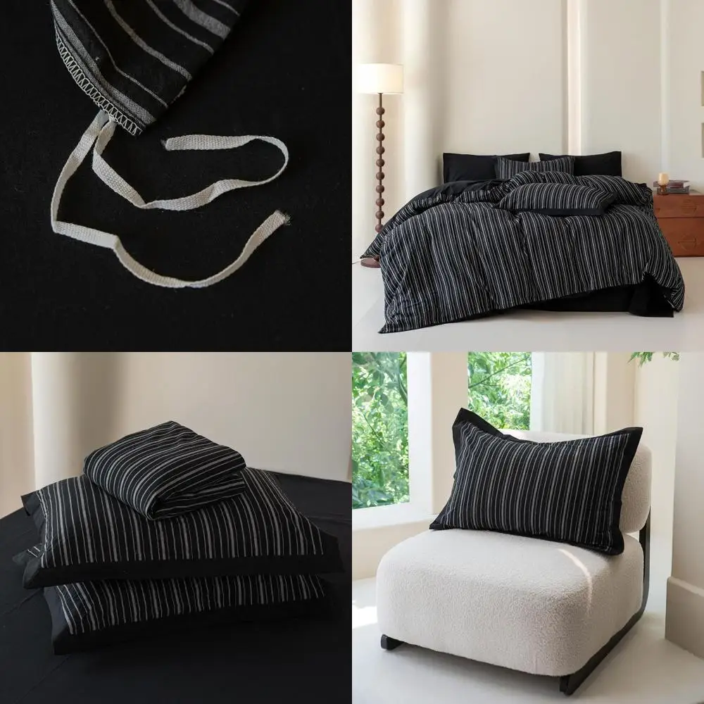 Черный полосатый пододеяльник King-size из 100% стираного хлопка, комплект из 3 предметов: 1 пододеяльник в тон и 1 белый пододеяльник с полосками, с застежкой
Черный полосатый пододеяльник King-size из 100% стираного хлопка, комплект из 3 предметов: 1 пододеяльник в тон и 1 белый пододеяльник с полосками, с застежкой