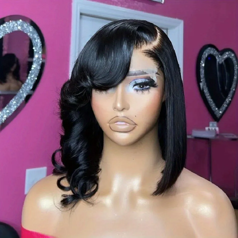 Black Short Bob Layered Lace Front Wig With Side Swept Bangs 13x4 HD Glueless Side Synthetic And Blend Heat Resistant Clearance
Black Short Bob Layered Lace Front Wig With Side Swept Bangs 13x4 HD Glueless Side Synthetic And Blend Heat Resistant Clearance