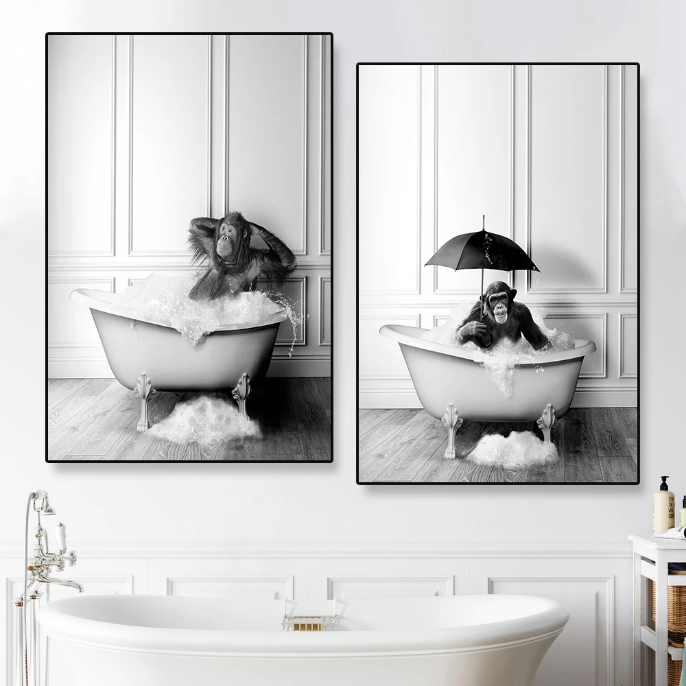 Cute Chimpanzee In Tub Funny Wall Art Canvas Painting Animal Photo Bathroom Black And White Toilet Poster Print Room Home Decor
Cute Chimpanzee In Tub Funny Wall Art Canvas Painting Animal Photo Bathroom Black And White Toilet Poster Print Room Home Decor