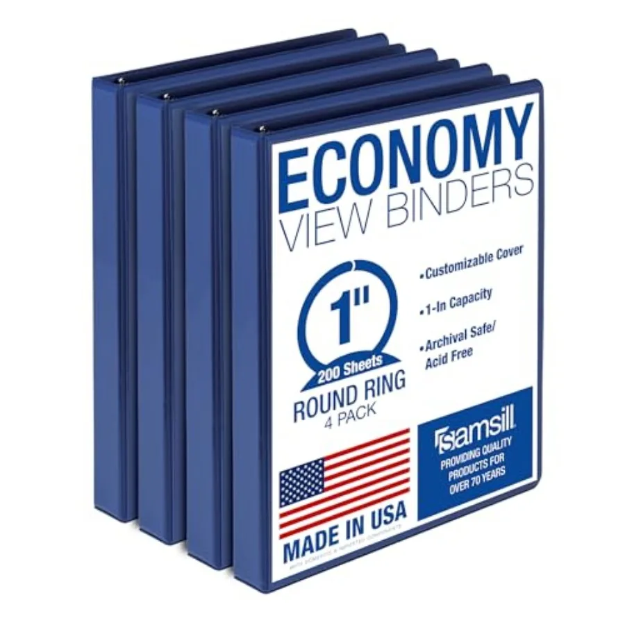 1 Inch 3 Ring Binders, Economy Round Ring, Clear View Cover, 200 Sheet Capacity - for School, Home, Office - Blue, 4 Pack
1 Inch 3 Ring Binders, Economy Round Ring, Clear View Cover, 200 Sheet Capacity - for School, Home, Office - Blue, 4 Pack