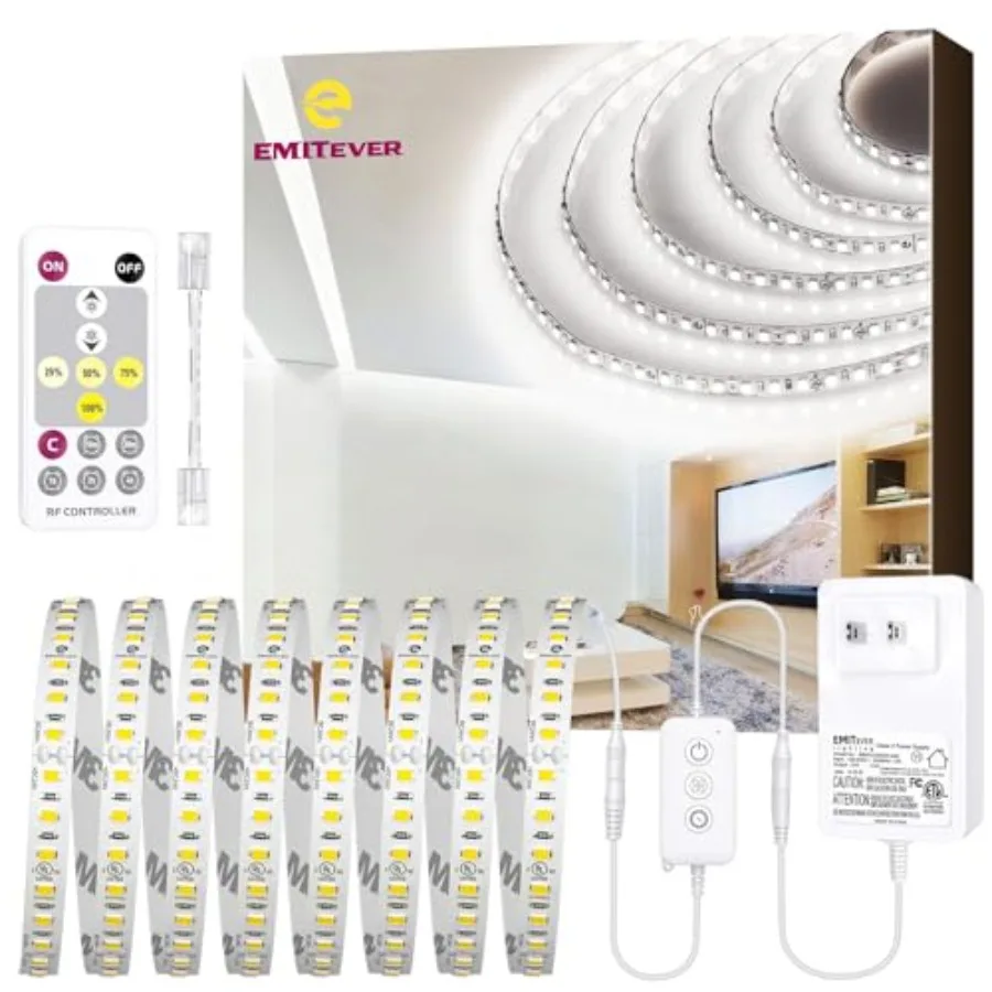 LED Strip Lights Kit White with Remote and 24V Power Supply, Dimmable LED Tape Light, High Density 600LEDs, 240+LM/FT, CRI95+,
LED Strip Lights Kit White with Remote and 24V Power Supply, Dimmable LED Tape Light, High Density 600LEDs, 240+LM/FT, CRI95+,