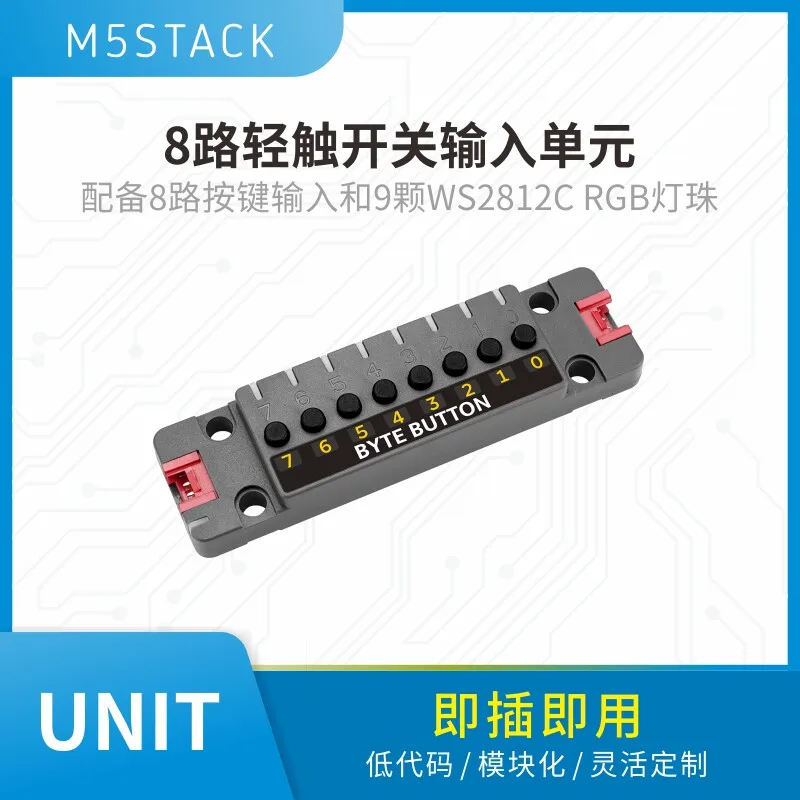 M5Stack Official Unit ByteButton 8-Channel Touch Switch Input Module with STM32 RGB Lamp for Electronics Projects
M5Stack Official Unit ByteButton 8-Channel Touch Switch Input Module with STM32 RGB Lamp for Electronics Projects