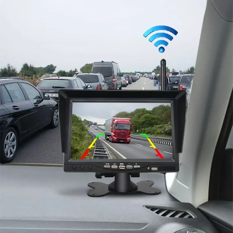 Wireless Rear View Backup Camera 7In Car Monitor Screen Night Vision For Truck Bus Trailer Excavator Reverse Image 12V-24V