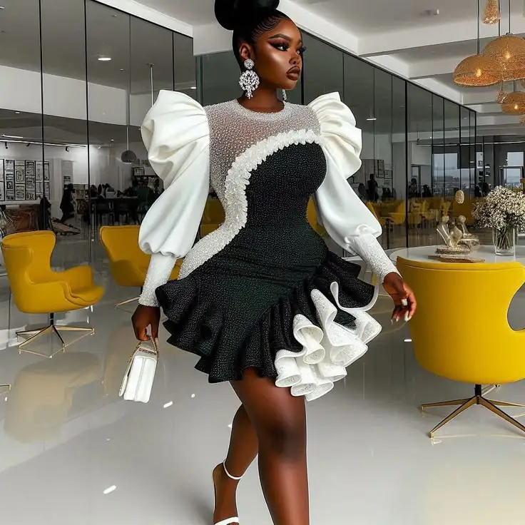 Черно-белые короткие платья для выпускного вечера Aso Ebi с пышными длинными рукавами и оборками, большие размеры, вечерние платья выше колена, женская официальная одежда
Черно-белые короткие платья для выпускного вечера Aso Ebi с пышными длинными рукавами и оборками, большие размеры, вечерние платья выше колена, женская официальная одежда