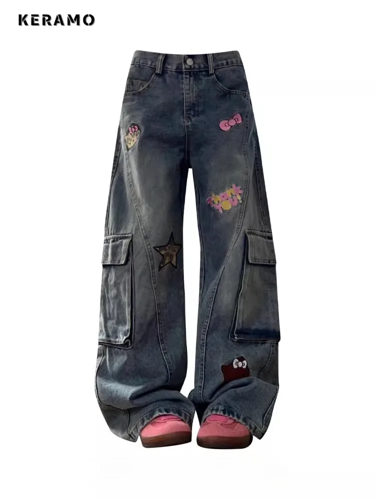 Women's Sweet Bow Embroidery Straight Denim Trouser Cute 2000s Street Retro High Waist Distressed Jeans Y2K Vintage Casual Pants
Women's Sweet Bow Embroidery Straight Denim Trouser Cute 2000s Street Retro High Waist Distressed Jeans Y2K Vintage Casual Pants