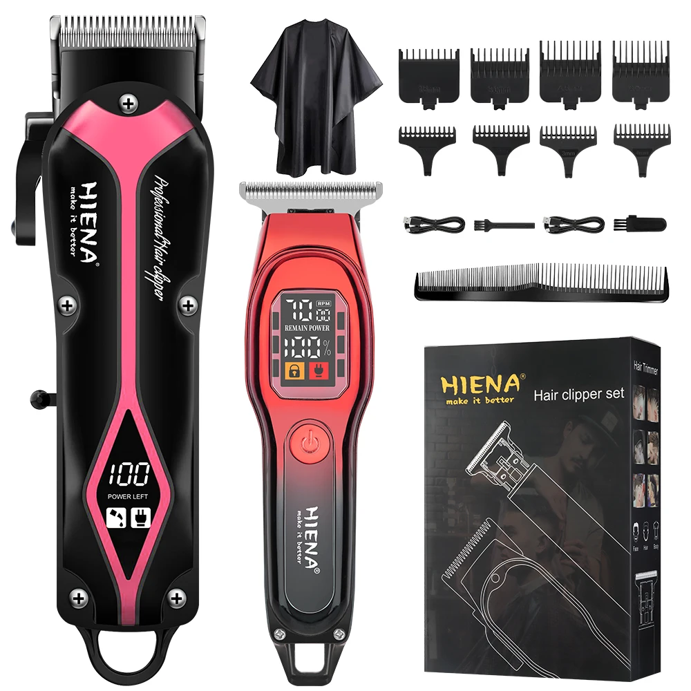 HIENA 2-in-1 Barber Clipper & Trimmer Kit, Black-Pink Hair Cutting Set with LCD Display, USB Rechargeable Men's Grooming Kit
HIENA 2-in-1 Barber Clipper & Trimmer Kit, Black-Pink Hair Cutting Set with LCD Display, USB Rechargeable Men's Grooming Kit