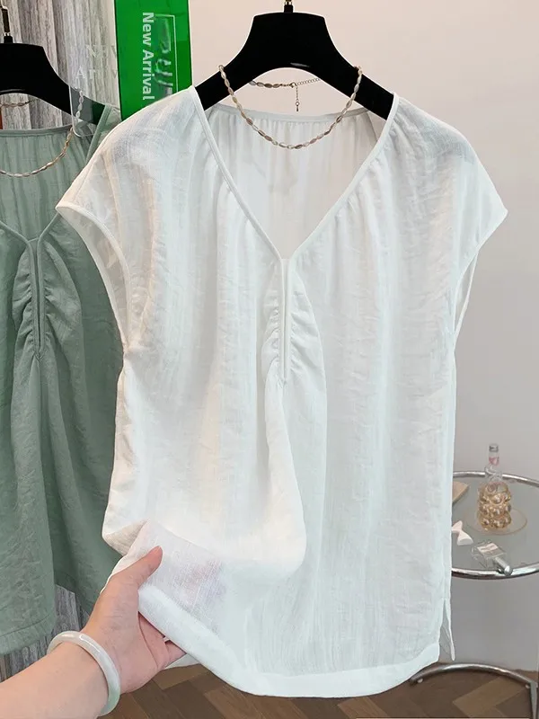 Elegant White Linen V-Neck Short Sleeve Shirt Women Summer Slimming Thin Cotton Linen Top Fashionable Age-Defying Small Shirt
Elegant White Linen V-Neck Short Sleeve Shirt Women Summer Slimming Thin Cotton Linen Top Fashionable Age-Defying Small Shirt