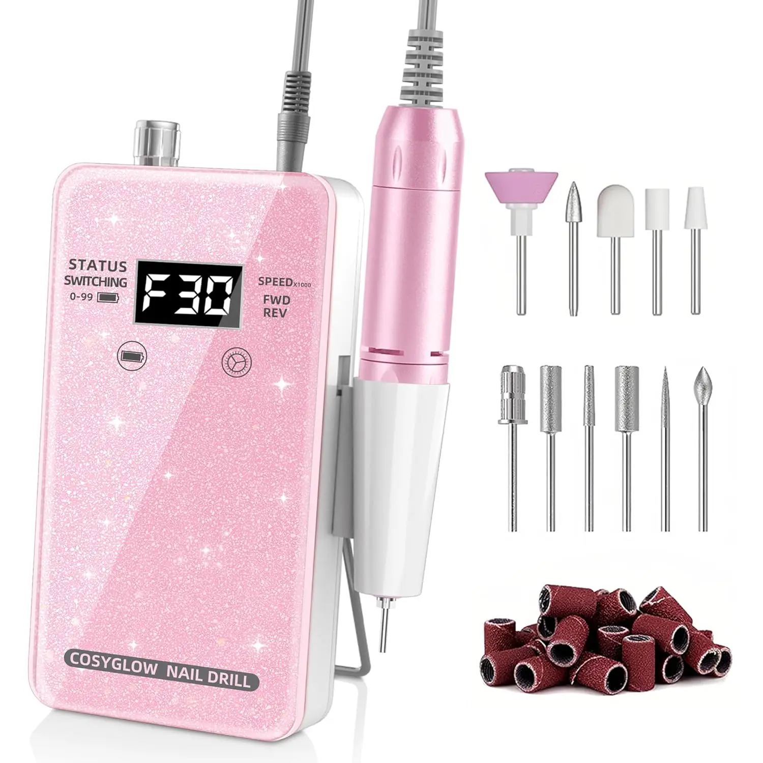 Professional Electric Nail Drill File:COSYGLOW Glitter Portable Cordless E-File Nail Drill Kit with 11 Drill Bits,30000 RPM Rech
Professional Electric Nail Drill File:COSYGLOW Glitter Portable Cordless E-File Nail Drill Kit with 11 Drill Bits,30000 RPM Rech