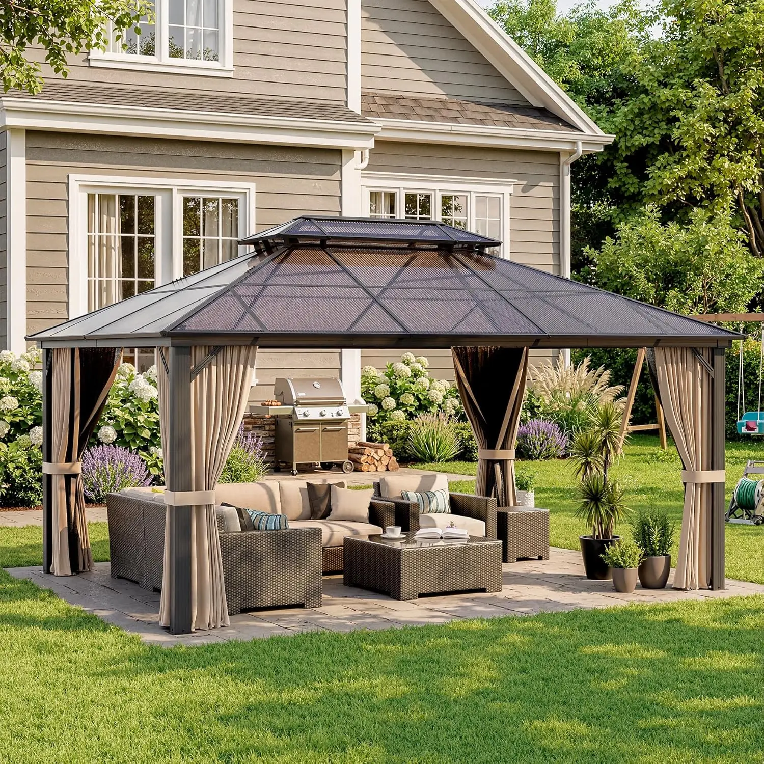 12'x16' Hardtop Gazebo, Outdoor Polycarbonate Roof Canopy, Aluminum Frame Permanent Pavilion with Curtains and, Customized
12'x16' Hardtop Gazebo, Outdoor Polycarbonate Roof Canopy, Aluminum Frame Permanent Pavilion with Curtains and, Customized